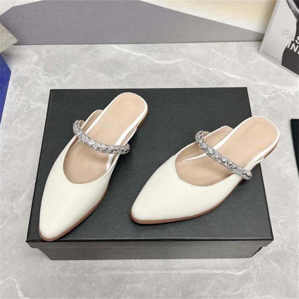 

slippers 2023 summer fashion pointed toe women shoes casual flats genuine leather sapato feminino size 35-40, Black