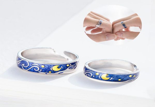 

s925 van gogh starry sky open lover rings band couple ring05746198, Silver