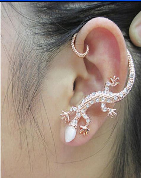 

stud earrings for women punk fashion wind full drill opal gecko stud earrings channel earrings girls gift3420889, Golden;silver