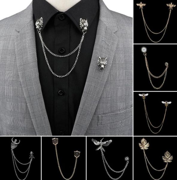 

man suit shirt collar tassel chain lapel pin brooch dragon badge retro pins wedding dress party dance neckware accessories9723220, Gray