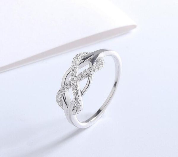 

925 sterling silver crossed infinity symbol bride ring cubic zirconia inlay wedding ring for women ladies prongsetting ring7366747, Slivery;golden