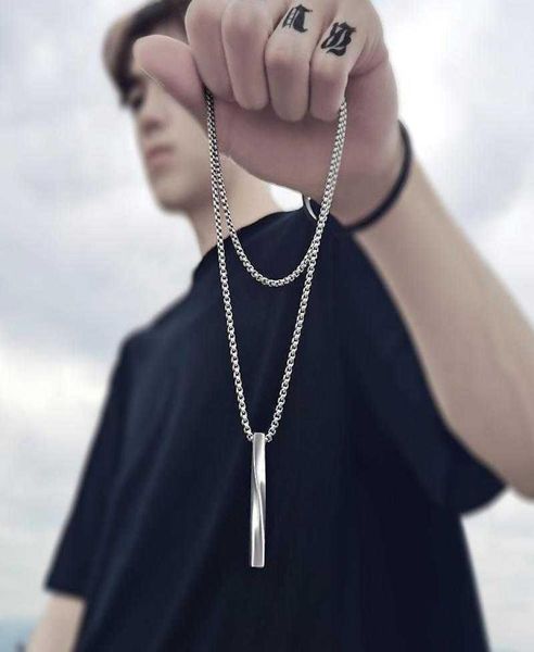 

2021 fashion new black rectangle pendant necklace men trendy simple stainless steel chain men necklace jewelry gift2065250, Silver