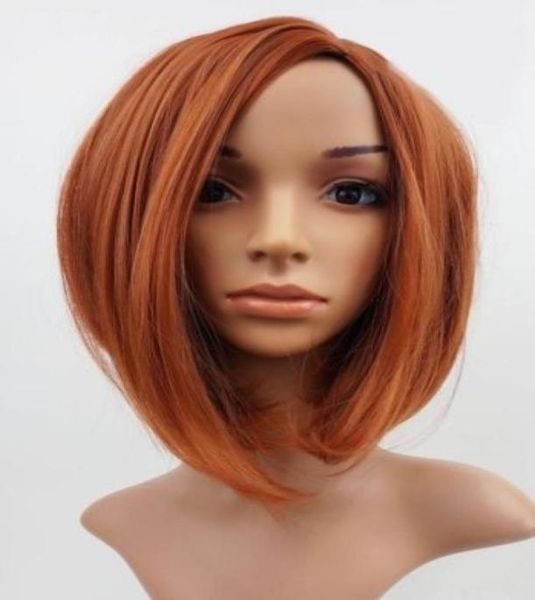 

light auburn ginger mix mid length bob ladies natural look wig59369945528983, Black
