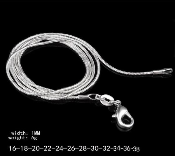 

1mm 925 sterling silver smooth snake chains women necklaces jewelry snake chain size 16 18 20 22 24 26 28 30 inch8242901, Golden;silver