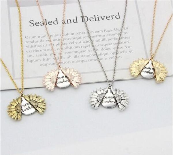 

necklace valentine gift gold locket can open pendant necklace you are my sunshine engraved clavicle chain for woman gift shu518198951, Silver