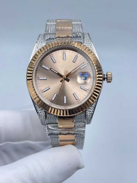 

mens designer watches diamond iced out wristwatch automatic mechanical 41mm stainless steel strap man wristwatches classic men watch montre, Slivery;brown