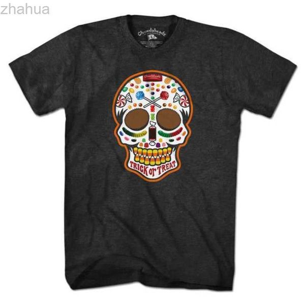 

halloween candy dead head halloween candy skull head american retro classic short sleeve t-shirt, White;black