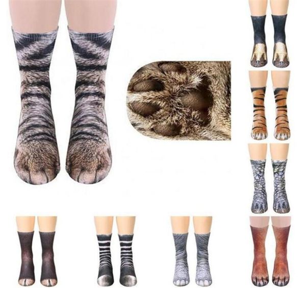 

new cartoon 3d print animal foot socks hoof paw feet crew socks digital simulation tiger dog cat sock6688885, Black