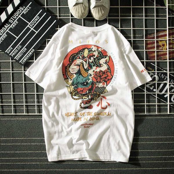 

casual shirts europe and america hip hop street short sleeve t-shirt personality yuansuo style china-chic devil head summer loose ins fashio, White;black