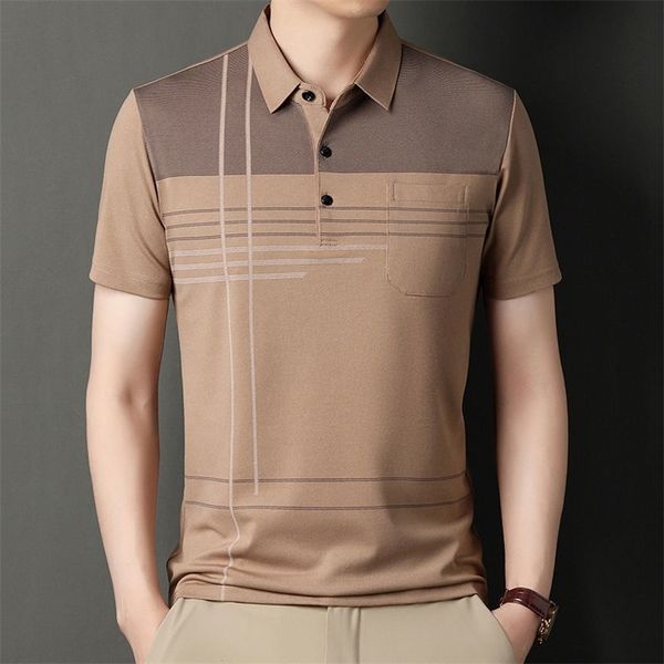 

men's polos shirt for men short sleeve summer turn-down collar striped printing pockets button polo tee fashion comfort casual vintage, White;black