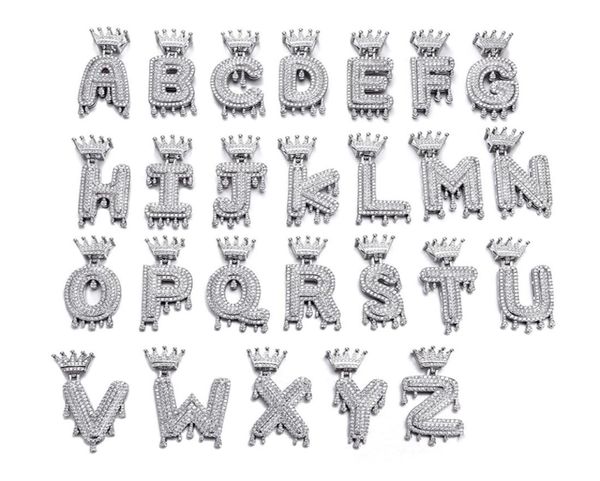 

hip hop iced out bling cubic az drip crown zircon letters necklaces pendant for men jewelry with rope chain7919917, Silver