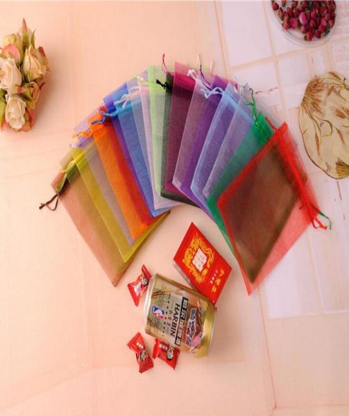

100pcslot multicolour 57cm 7x9cm 9x12cm 15x20cm 11x15cm organza bag jewelry gift pouches bags for wedding favors drawstring bags8841446, Pink;blue