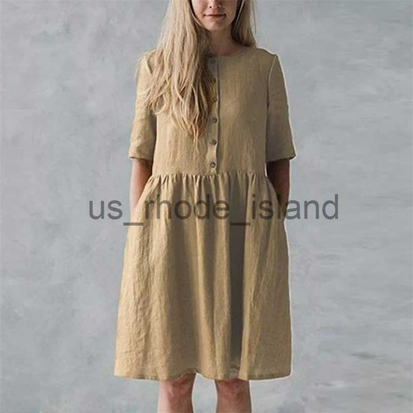 

maternity dresses 2023 new women streetwear summer short dresses fashion o neck short sleeve ruffle hem loose cotton linen dress x0713, White