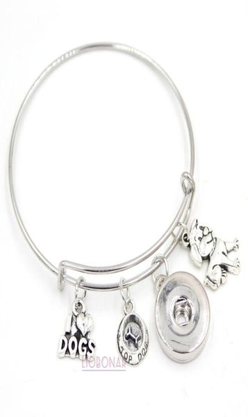 

whole snap button jewelry animal bracelet pet i love dogs charms bracelet wire bangle snap button bracelets for dog lover gift5610145, Golden;silver