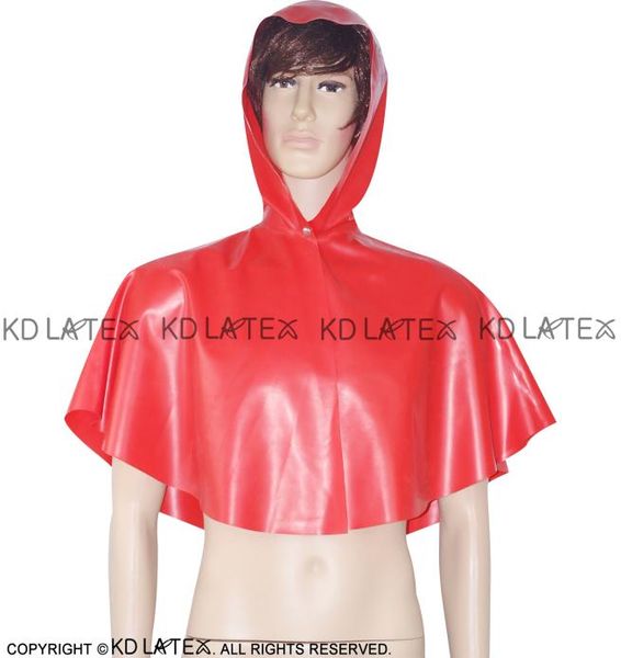 

little red riding costumes hood latex cape with button at front and hoodie rubber robe 00092403791, Black