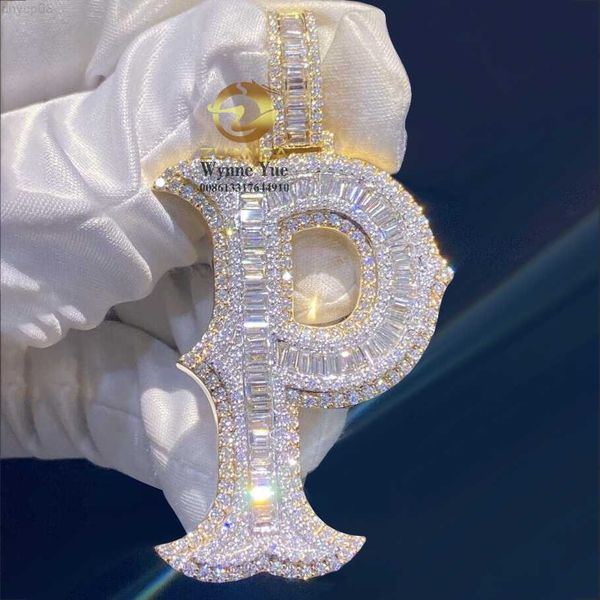 

designer jewelry design rapper hiphop personal initial pendant iced out baguette moissanite letter pendant, Silver