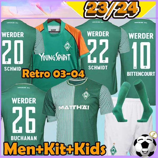 

23/24 werder soccer jerseys retro 03-04 home bremen ducksch stark pieper bittencourt fullkrug veljkovic schmidt buchanan keita 2023 2024 men, Black;yellow