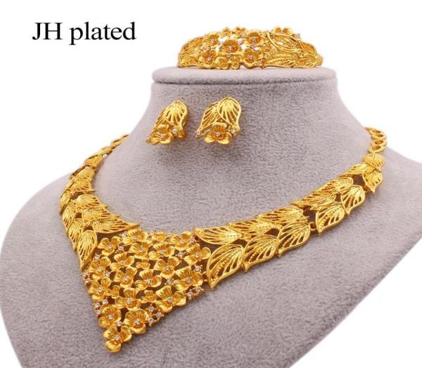 

earrings necklace jewelry sets dubai 24k gold color african wedding bridal gifts for women bracelet ring set jewellery collares3151033, Silver