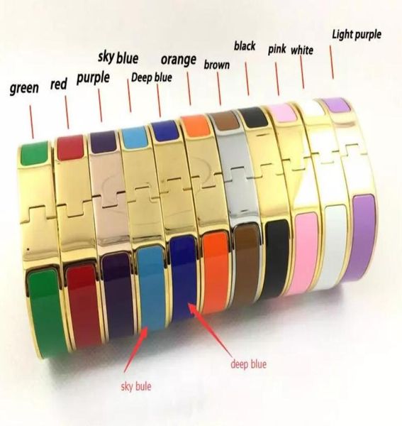 

12mm luxury stainless steel cuff bracelets bangles wristband enamel bangle h buckle classic brand bracelets without box drop shi4768215, White