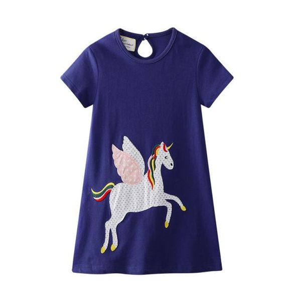 

kids designer clothes girls summer girl dress with unicorn animals appliques toddler party dress european american style baby gi5981457, Red;yellow