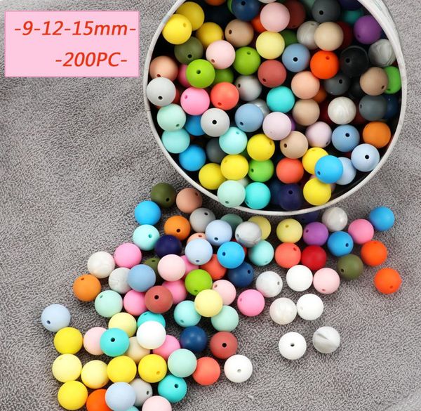 

tyryhu 200pc silicone beads 9mm 12mm 15mm food grade silicone baby teething toy chews pacifier clips nursing necklace bpa 201841828, Silver