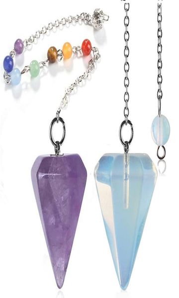 

7 reiki chakra small pendulum pendant natural stone quartz gemstone rock amulet healing crystal hexagonal pointed balance meditati4396477, Silver