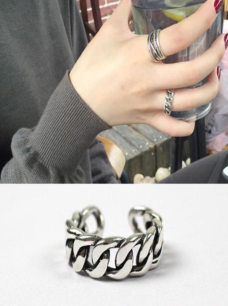 

rockart 100 925 sterling silver personalized flat thick chain open ring for women adjustable fashion jewelry korean designer4233634, Golden;silver