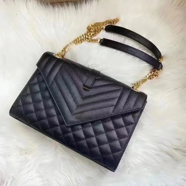 

women's mens envelope caviar purse messenger bags luxury designer clutch flap genuine leather shoulder tote classic buckle metal chain