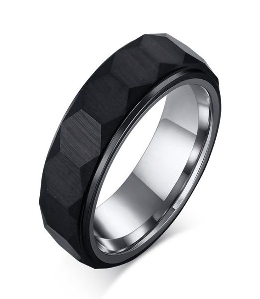 

hexagon mens rings black tungsten carbide unique threedimensional surface wedding band for man comfort wear anel2637455, Silver