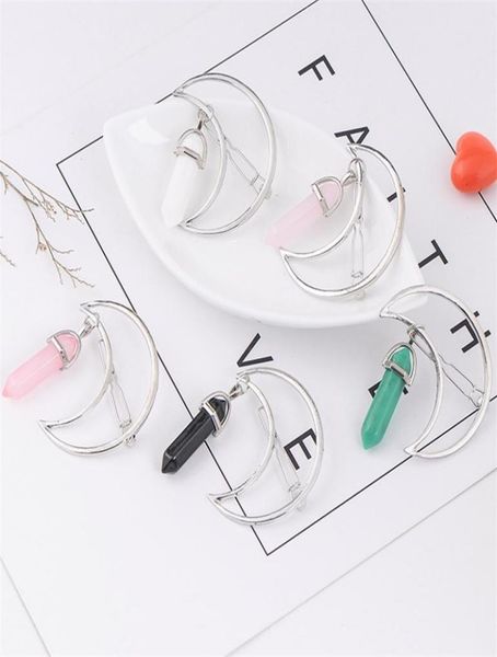 

moon hexagonal column hair clips alloy pendants retro gemstone barrettes women spring summer hairpin jewelry accessories fashion 18581013, Golden;silver