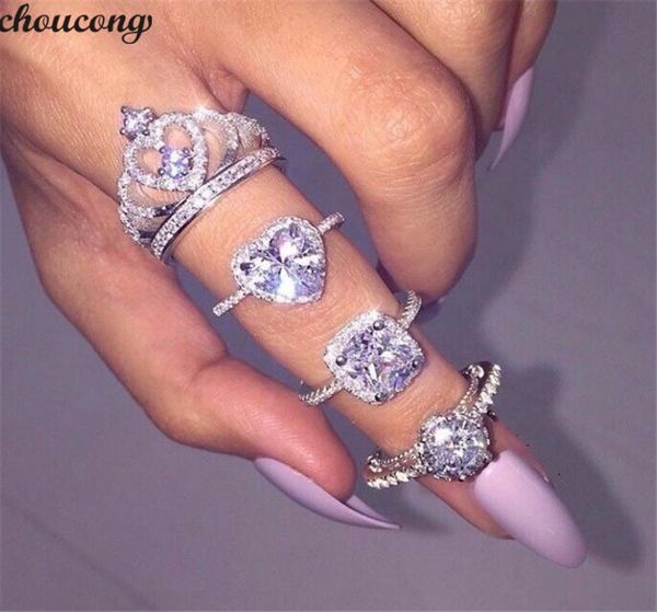 

vecalon heart crown ring 5a zircon stone 925 sterling silver promise engagement wedding band rings for women finger jewelry6495699, Slivery;golden