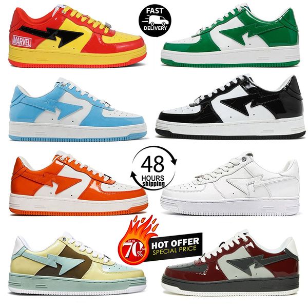 

men women sta low casual shoes fashion outdoor sneaker designer trainers patent leather black white shark color camo combo pink comics yello