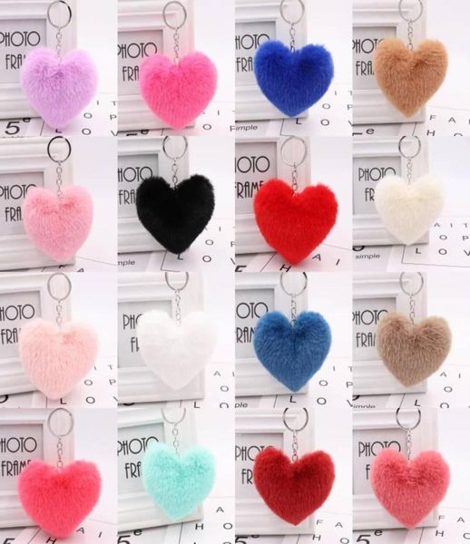 

faux fur pompom love heart keychains cute rabbit fur ball key chain for women girls car keyrings phone hangbag pendant gift2969176, Slivery;golden