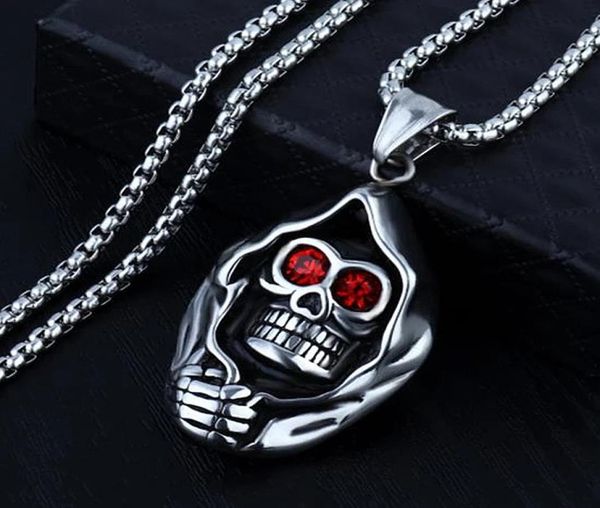 

gothic red eye skull pendant necklace for men012345671259388, Silver