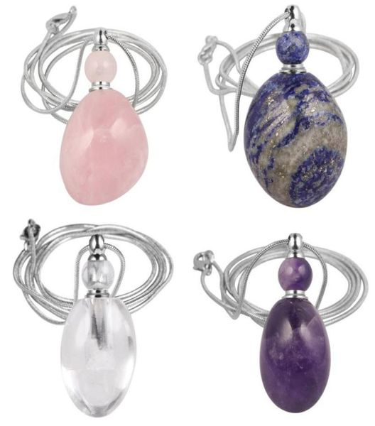 

tumbeelluwa healing irregular stone perfume bottle pendant necklacechakra crystal quartz magical bottle pendant chain1109643, Silver