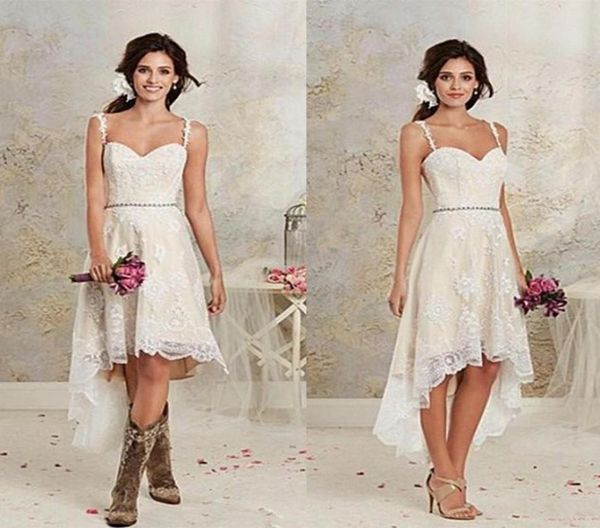 

high low lace wedding dress short farm country bridal dress gown custom made3834662, White