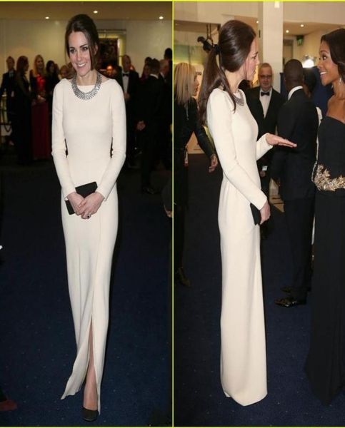 

kate middleton original celebrity dresses red carpet dresses crew sheath white satin floor length evening dresses long sleeve fron8051213, Black;red
