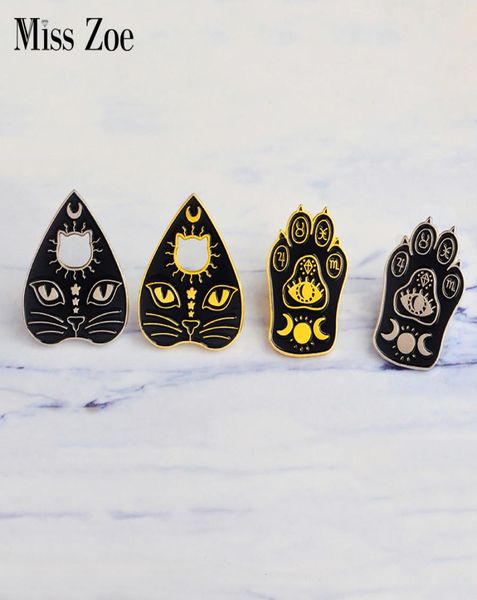 

miss zoe witchcat black cat paw star moon eye witch craft magic course enamel pins gold silver brooch badge denim coat jewelry gif3276488, Gray