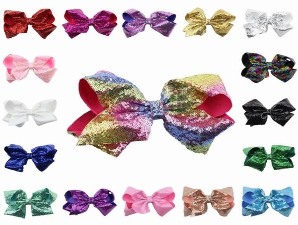 

8 inch jojo siwa hair bows jojo bows with clip for baby children large sequin bow unicorn hair bows 304 u26756024, Slivery;white