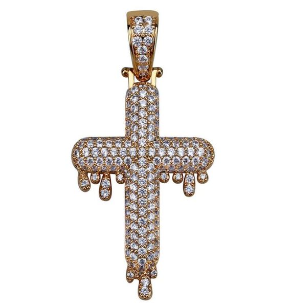 

iced out drop cross pendant necklace micro pave zircon brass gold silver color plated hip hop mens jewelry4725888