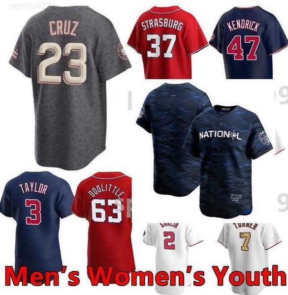 

2023 all-star city men women youth washington 5 cj abrams 17 alex call 36 stone garrett 16 victor robles nationals baseball jersey, Blue;black