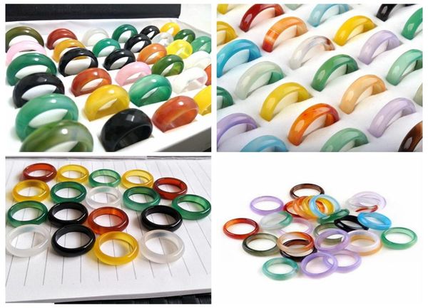 

whole 50pcs 6mm 8mm agate rings fashion band jewelry multi color wedding stone ring for man women5076824, Silver