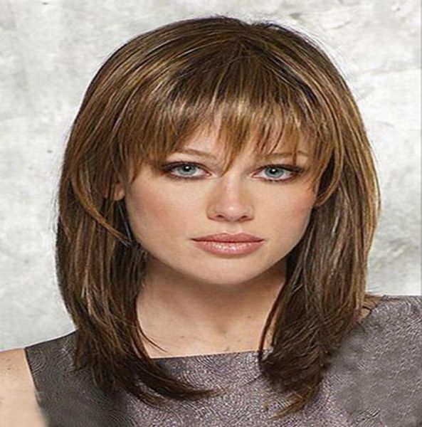

fashion hair style medium long straight womens wig 012344190504, Black
