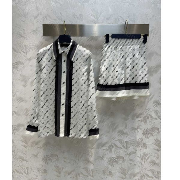 

23ss women pants sets casual suit womens designer clothing lapel long sleeve color shirt high-waisted a-line shorts sets women clothes a1, White