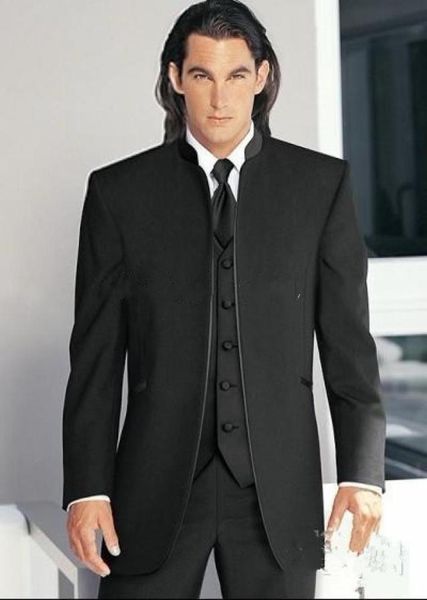 

2018 new black groom tuxedos mandarin lapel custom made groomsmen suit men wedding suits prom dinner suits jacketpantstie8613719, Black;gray