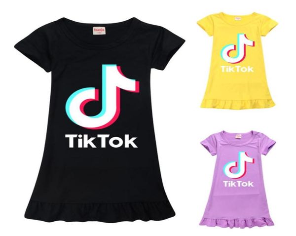 

tik tok dress for big girl clothes summer children print cotton ruffle casual tunic kid home pajamas frock vestido6241112, Red;yellow