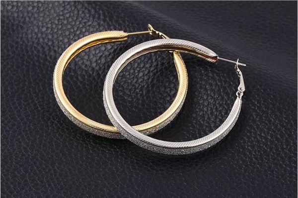 

fashion shiny earring scrub circle hoop earrings european punk silver gold plated earrings eardrop statement party jewelry1861185, Golden;silver