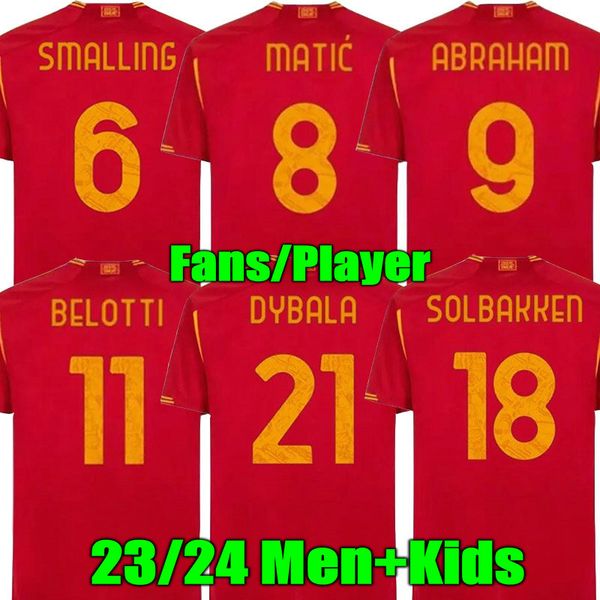 

23 24 dybala romas soccer jerseys maglia pellegrini belotti celik 2023 2024 football shirts mancini kumbulla men kids kit abraham el shaaraw, Black;yellow