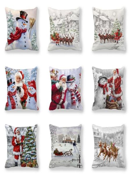 

40 designs christmas day pillows case santa clause elk pillow cover 4545cm sofa nap snowman cushion decorative cover home8262356