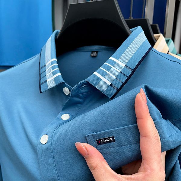 

men's t-shirts luxury brand men's polo shirt with lapel pocket cotton blend men's t-shirt summer outdoor casual ultra-thin ve, White;black